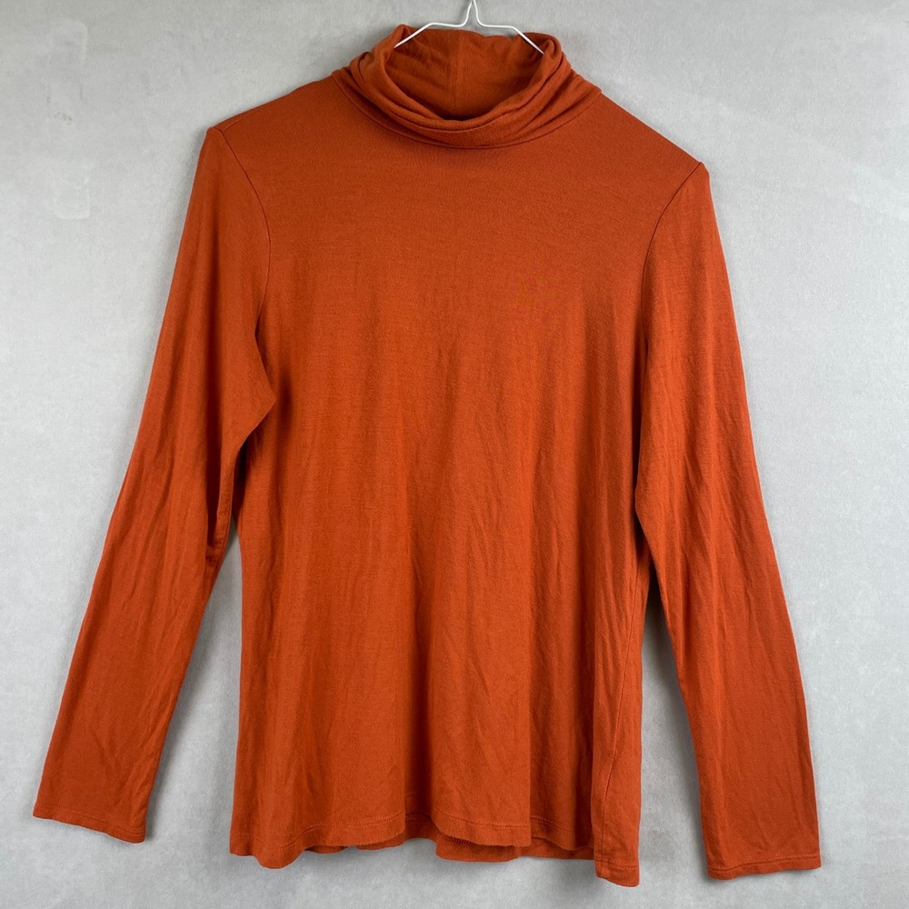 Tahari Women Burnt Orange Modal Spandex Long Sleeve Turtleneck Fall Top Earthy M